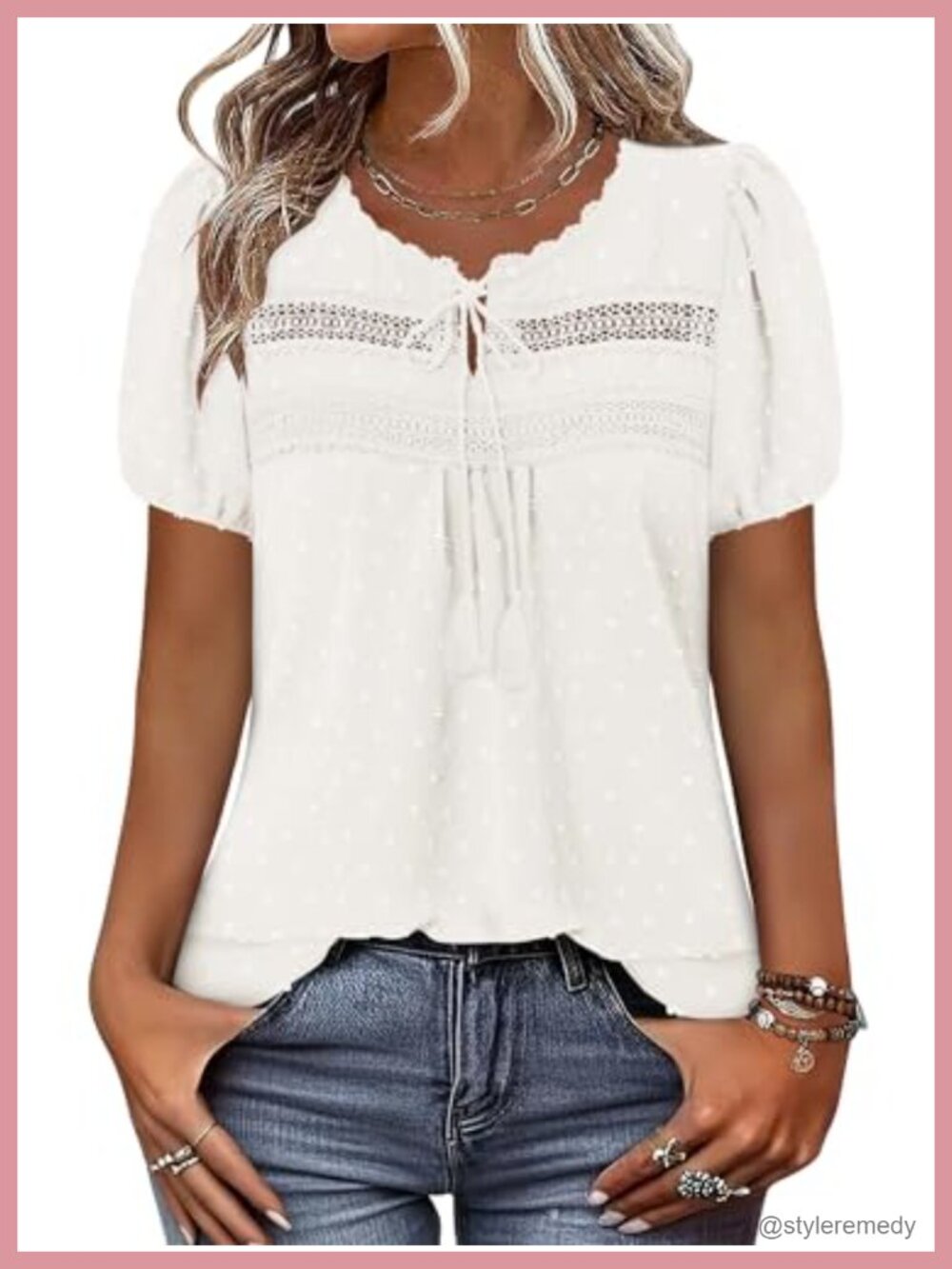 Boho Tops for Women Short Sleeve Crochet Lace Loose Flowy Summer Blouse
